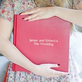 Personalised wedding guest book with embossed text on the cover